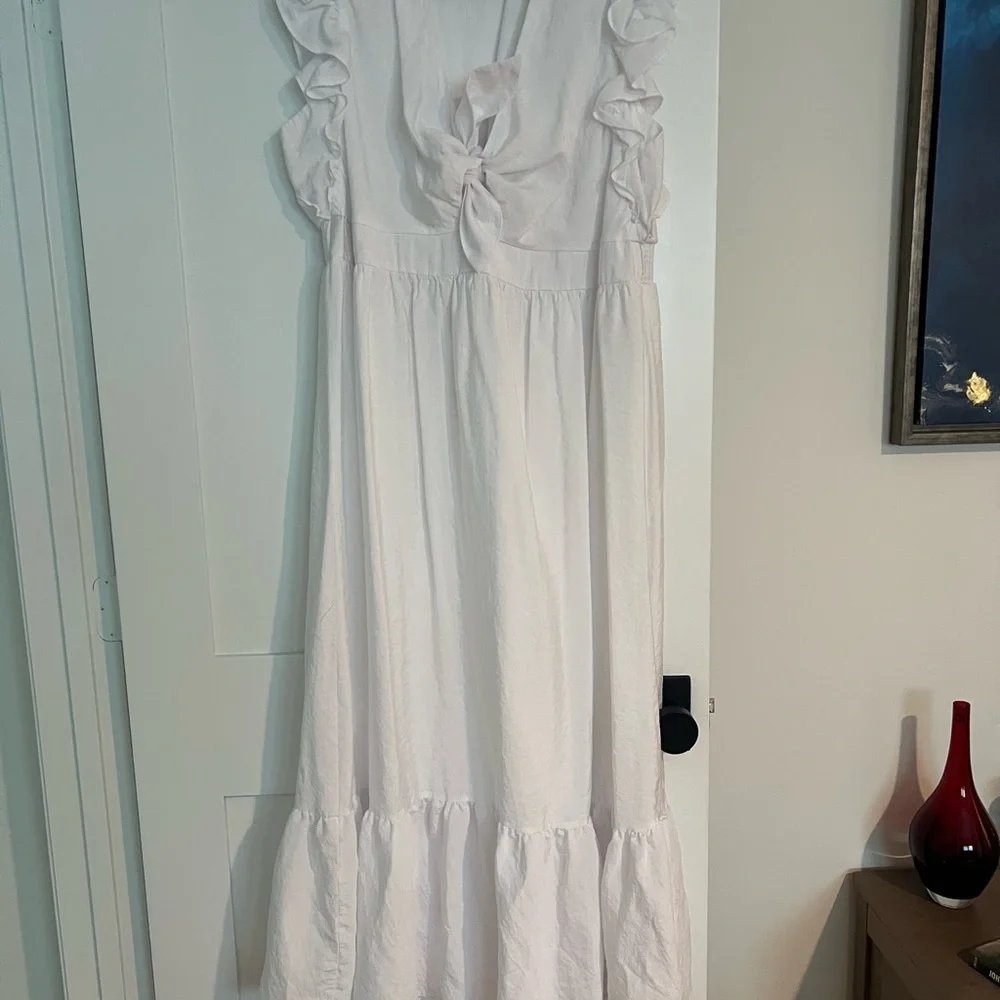 White Ruffle Sleeve Dress - Picture 2 of 7